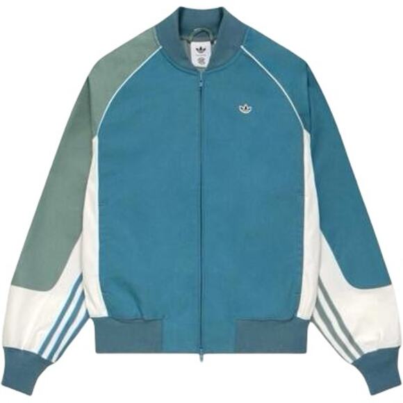 adidas x CLOT Edison Chen Blue Green White Striped Collegiate Jacket size XS - Picture 1 of 14
